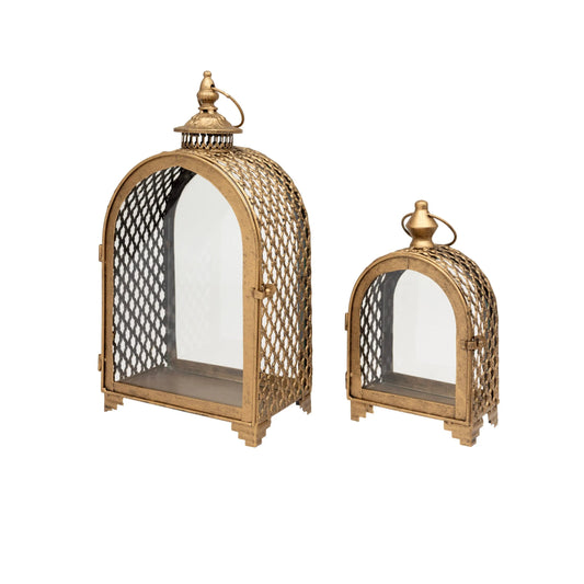 Set of Two Aged Gold Arched Top Lanterns 1