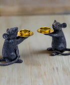 Set of Two Black Mice Tea Light Holders