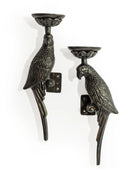 Two parrot-shaped wall candle holders on a white background