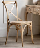 Set of Two Cross Back Oak Dining Chairs- Rattan Tops 3