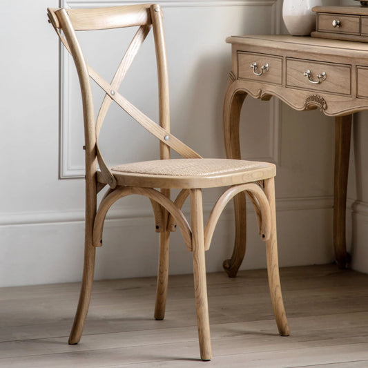 Set of Two Cross Back Oak Dining Chairs- Rattan Tops 3