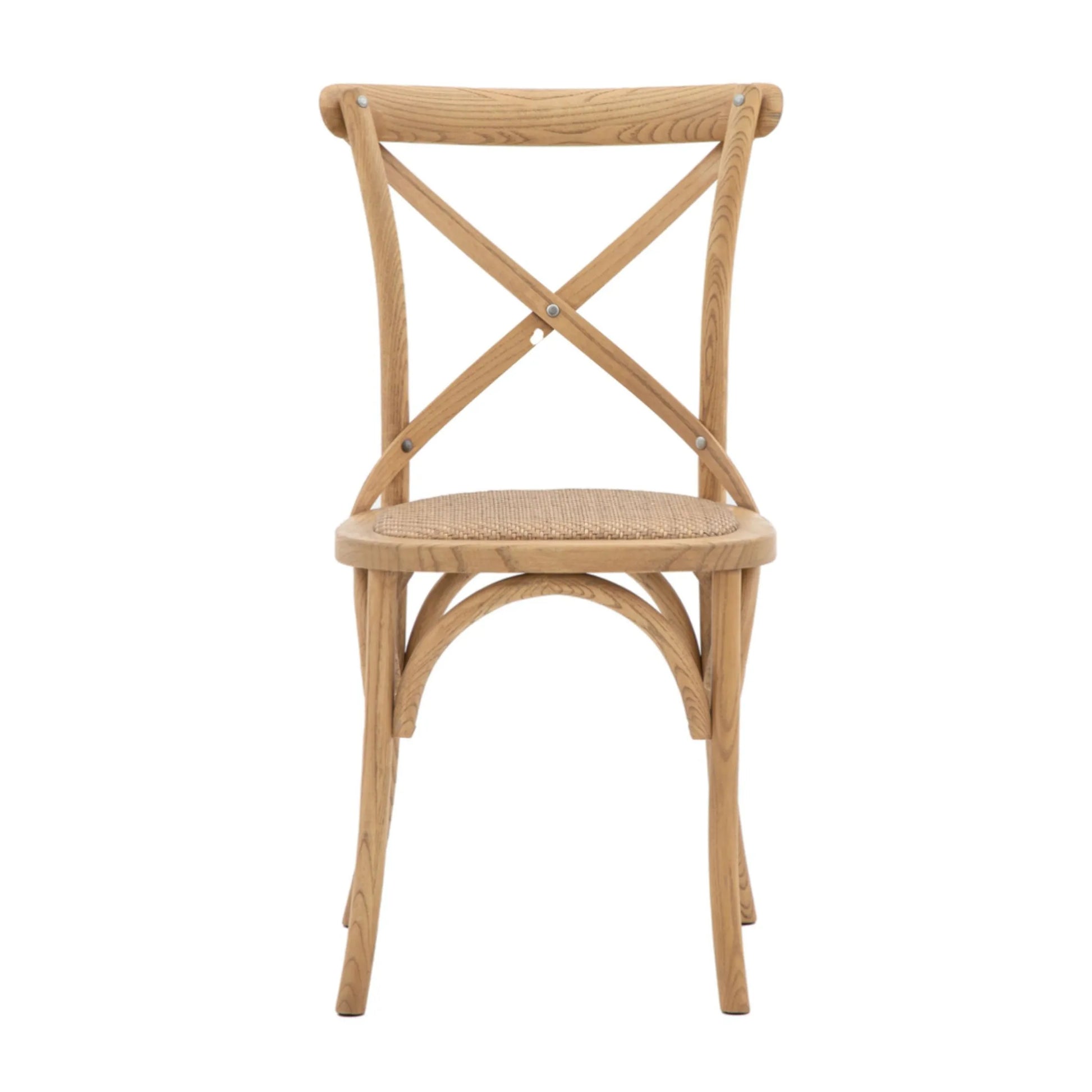 Set of Two Cross Back Oak Dining Chairs- Rattan Tops 1