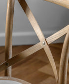 Set of Two Distressed Natural Wood Cross Back Dining Chairs