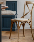 Set of Two Distressed Natural Wood Cross Back Dining Chairs 2