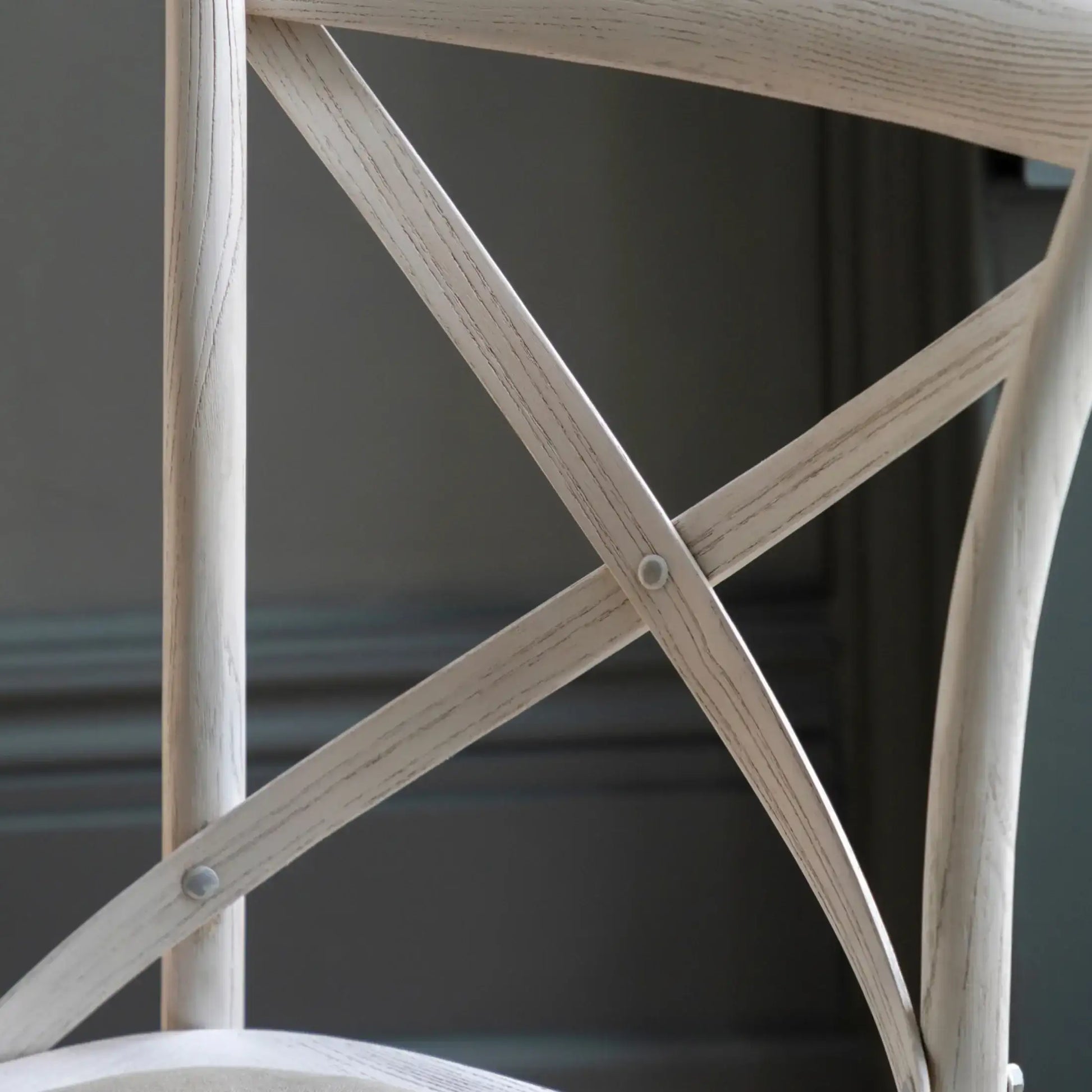Set of Two Distressed White Wood Cross Back Dining Chairs 44