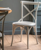 Set of Two Distressed White Wood Cross Back Dining Chairs 2