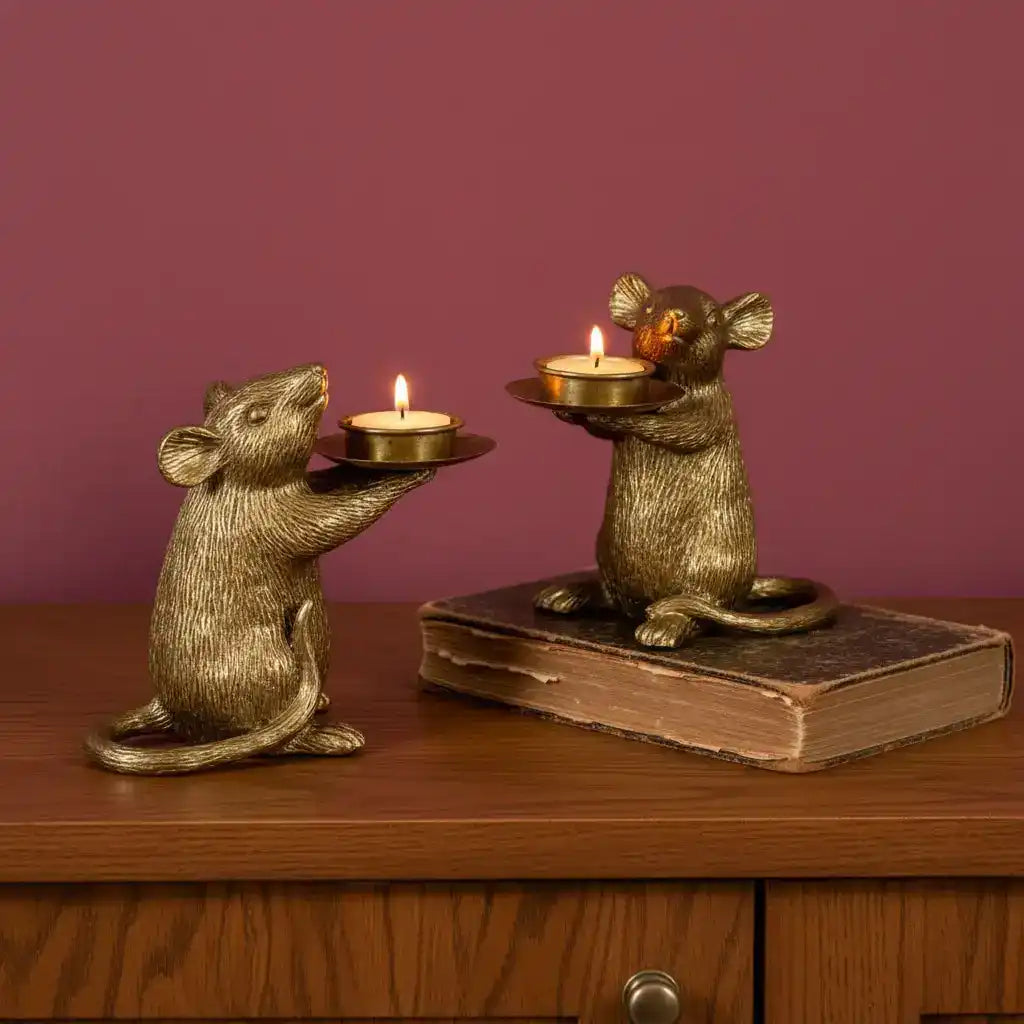 gold mice tea light holders at the farthing 