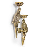 Brass wall-mounted candle holder with parrot design on a white background