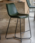 Set of Two GreenFaux Leather Bar Stools