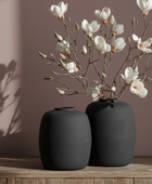 Set of Two Matt Black Textured Metal Vases 4