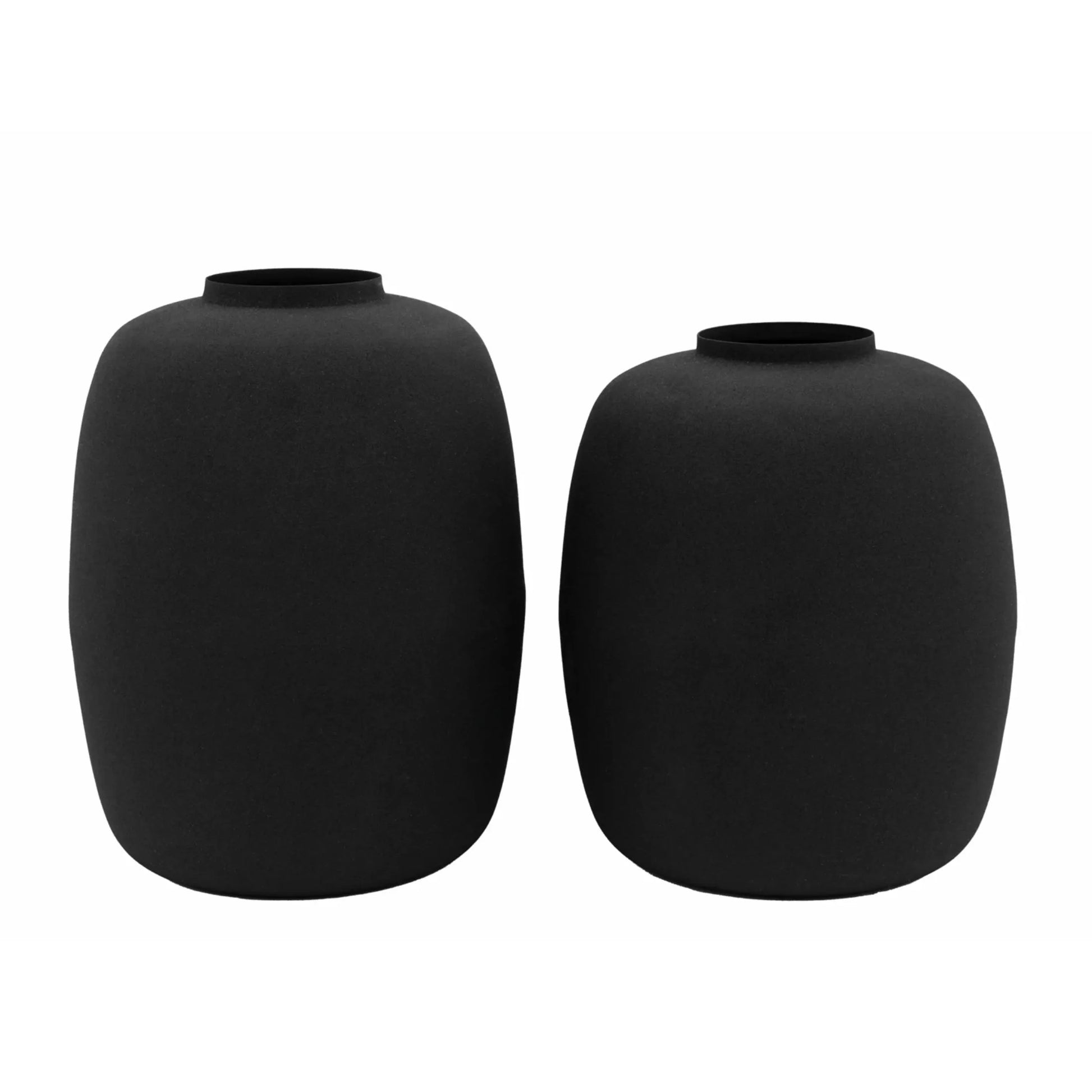 Set of Two Matt Black Textured Metal Vases 1