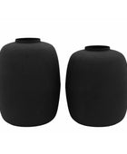 Set of Two Matt Black Textured Metal Vases 1