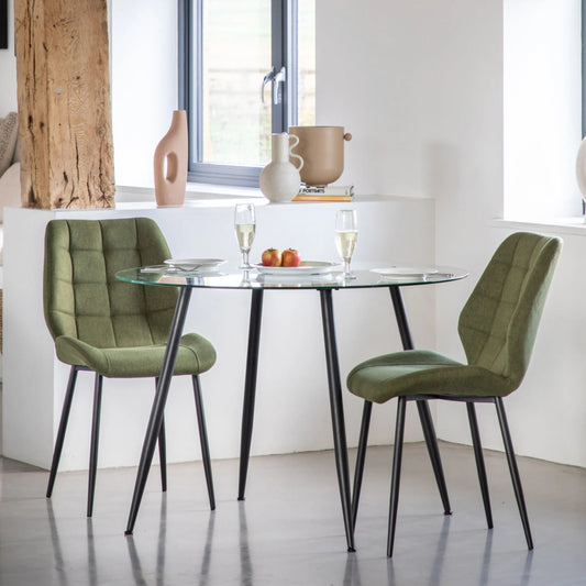 Set of Two Mid-Century inspired Green Fabric Dining Chairs