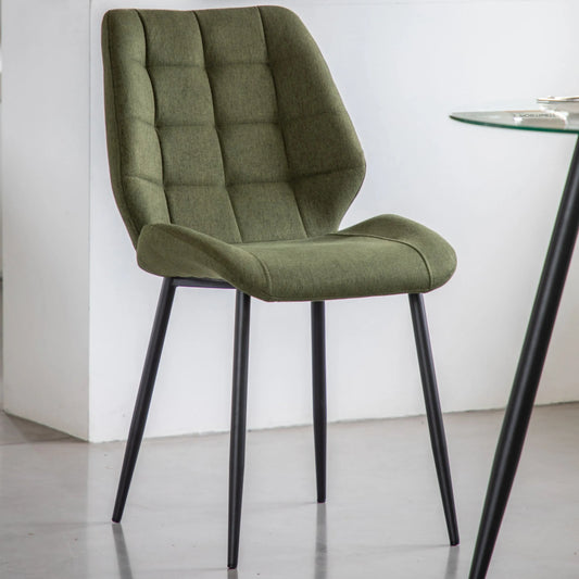 Set of Two Mid-Century inspired Green Fabric Dining Chairs 2