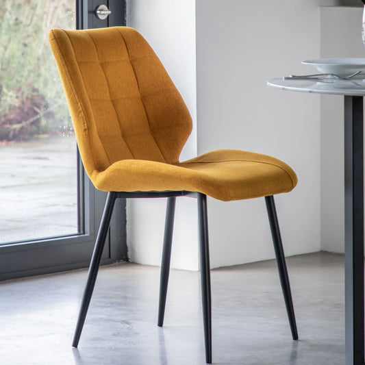 Set of Two Mid-Century inspired Ochre Fabric Dining Chairs 1