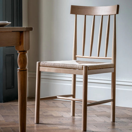 Set of Two Oak Woven Top Dining Chairs 4