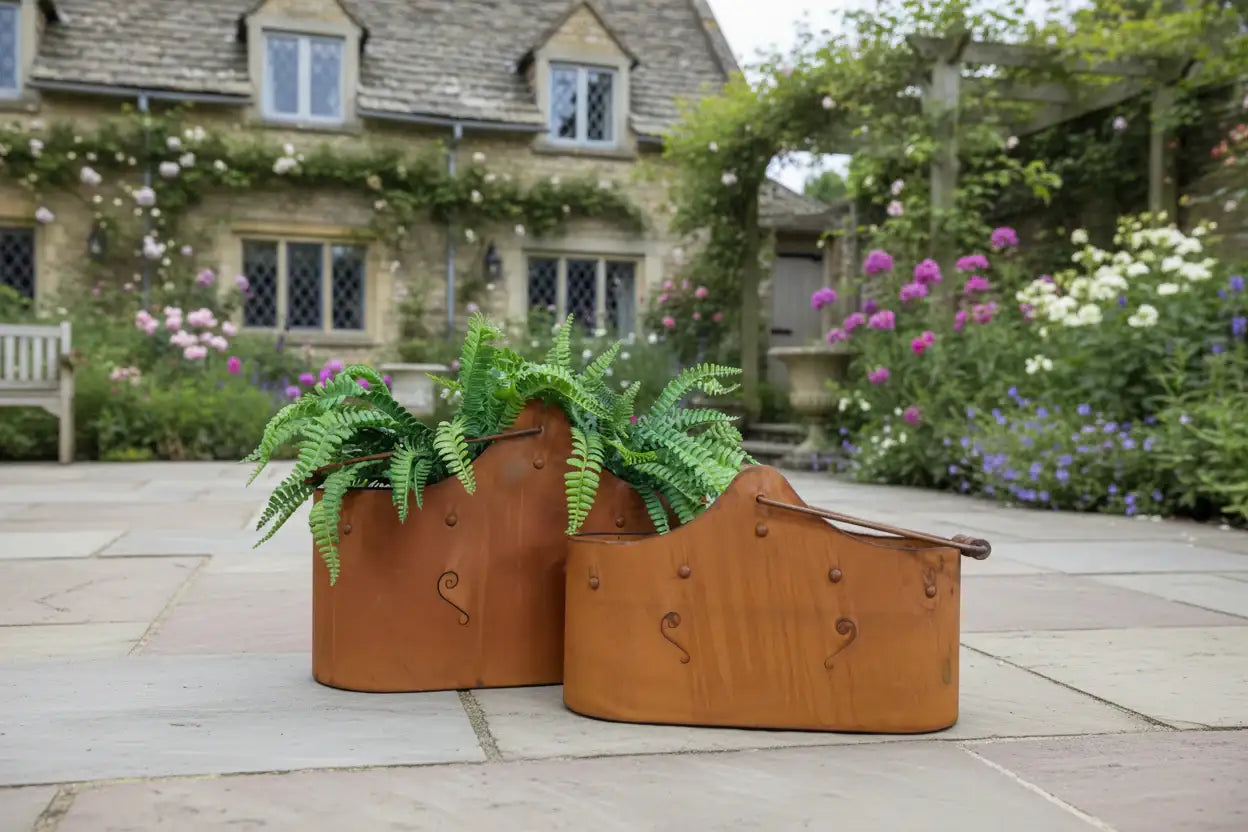 Set of Two Rustic Metal Bucket Planters 4