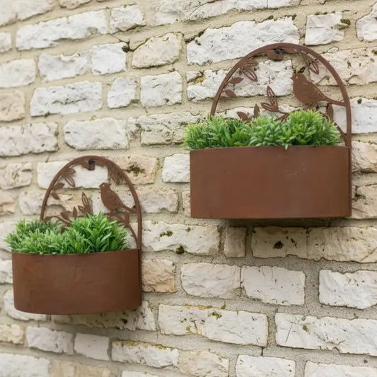 Set of Two Rustic Metal Decorative Frame Wall Planters