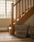Set of Two Rustic Square Open Weave Rattan Baskets 5