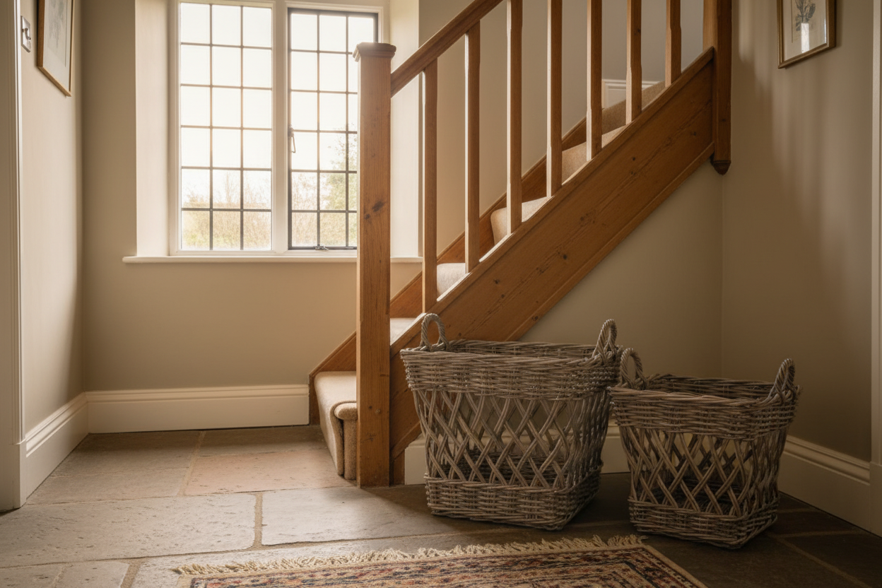 Set of Two Rustic Square Open Weave Rattan Baskets 5