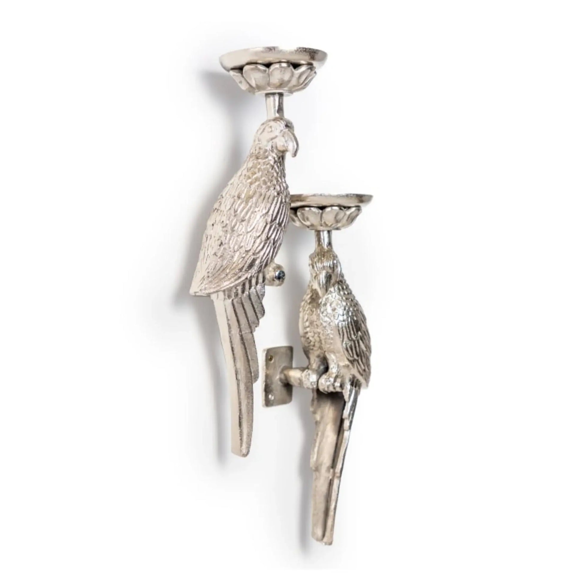 Decorative wall-mounted candle holder with parrot design on a white background