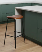 Set of Two Tan Leather & Metal Counter Stools