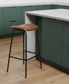 Set of Two Tan Leather & Metal Counter Stools