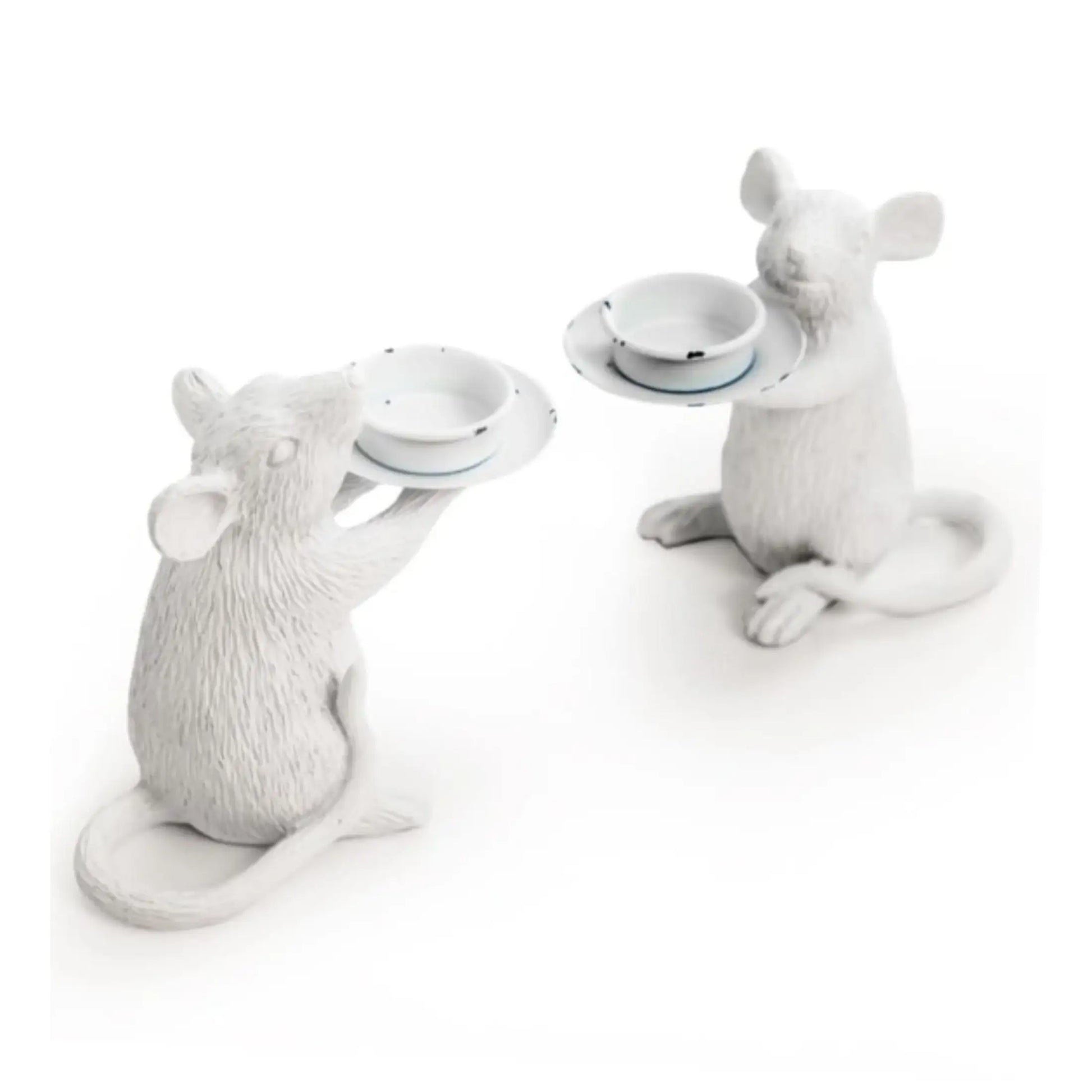 Set of Two Distressed White Mice Tea Light Holders 1