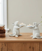 Set of Two Distressed White Mice Tea Light Holders 4