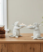 Set of Two Distressed White Mice Tea Light Holders