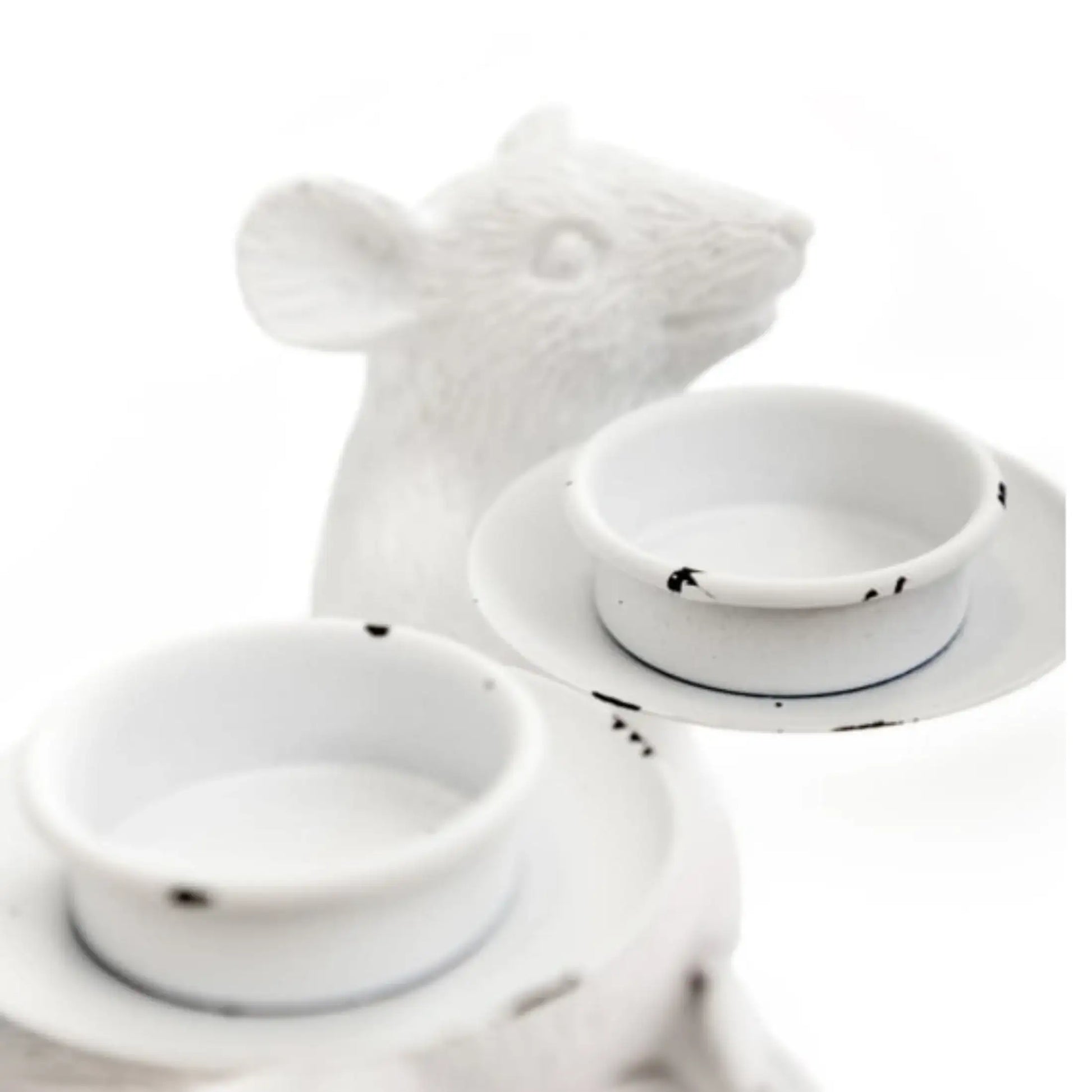 Set of Two Distressed White Mice Tea Light Holders 3
