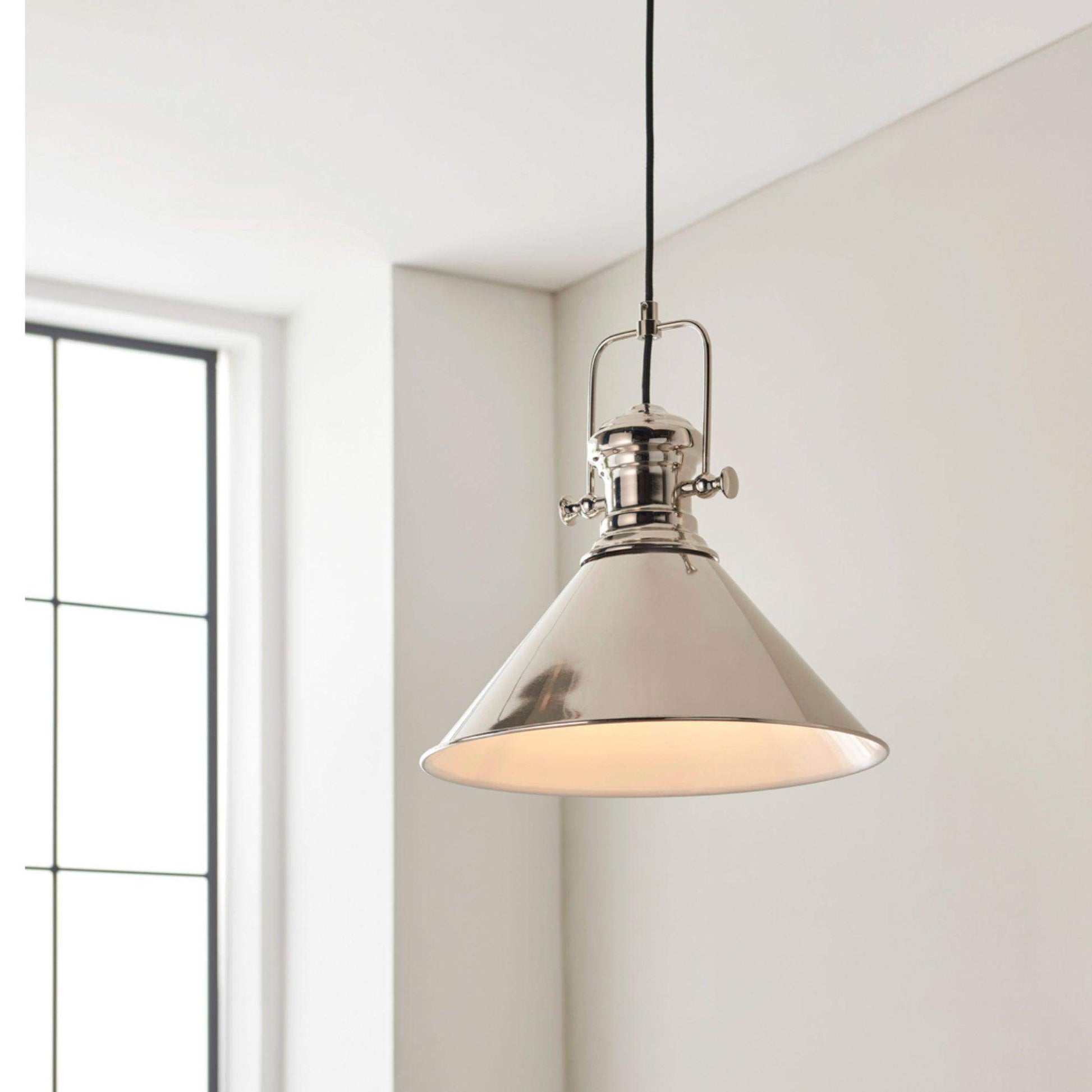 Shiny Nickel Cone Pendant Light - The Farthing