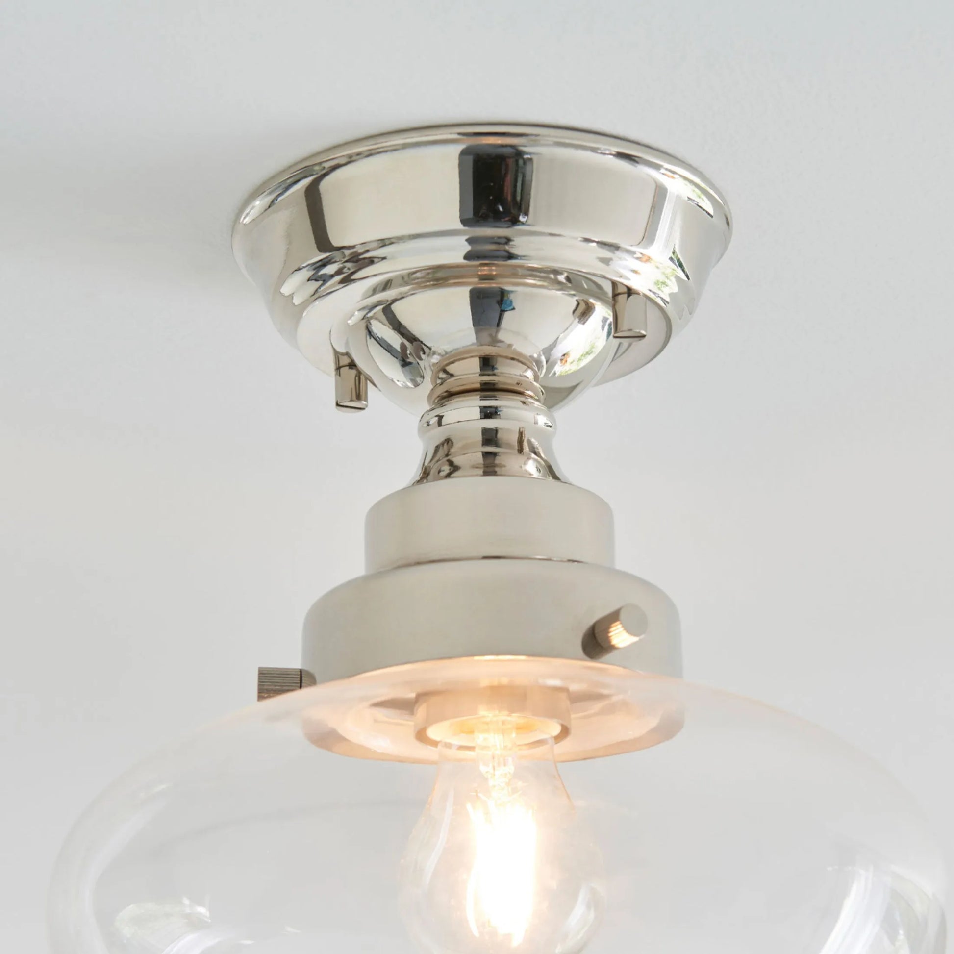 Shiny Nickel and Glass School House Ceiling Light 1