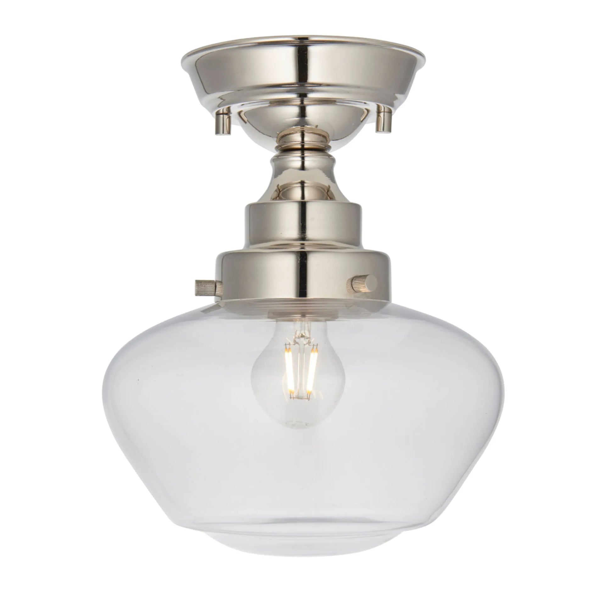 Shiny Nickel and Glass School House Ceiling Light