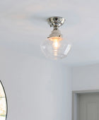 Shiny Nickel and Glass School House Ceiling Light 5