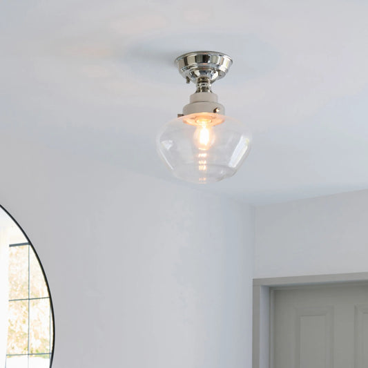 Shiny Nickel and Glass School House Ceiling Light 5