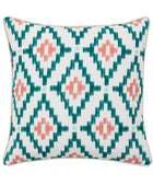 Showerproof Coral & Green Geometric Cushion 1