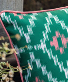 Showerproof Green & Coral Geometric Cushion