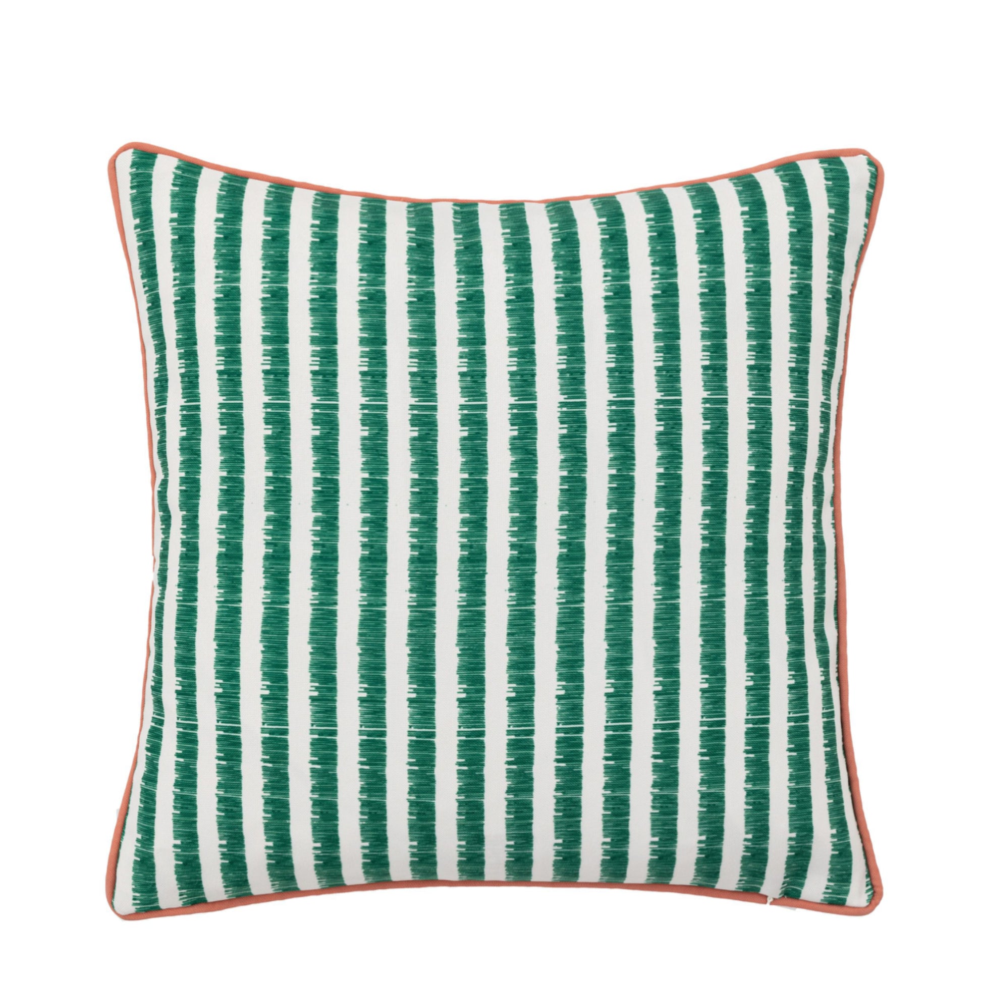 Showerproof Green & Coral Geometric Cushion 1