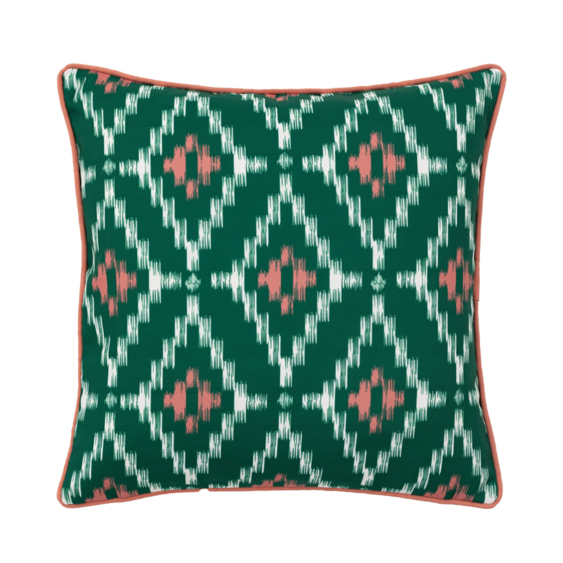 Showerproof Green & Coral Geometric Cushion 4