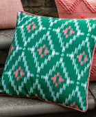 Showerproof Green & Coral Geometric Cushion 5