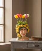 Sicilian Lady Ceramic Bust Vase with Lemons 5