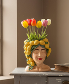 Sicilian Lady Ceramic Bust Vase with Lemons