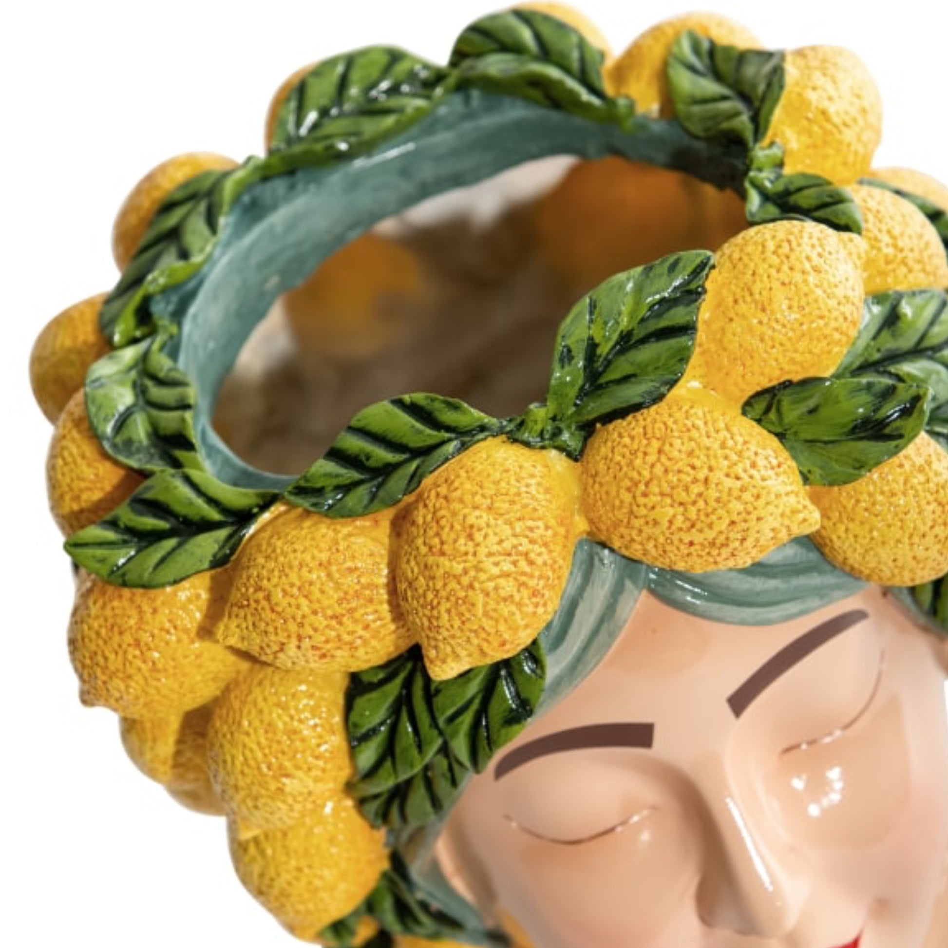 Sicilian Lady Ceramic Bust Vase with Lemons 4