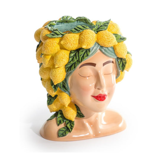 Sicilian Lady Ceramic Bust Vase with Lemons 1