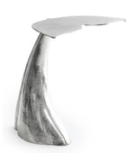 Metallic side table with a unique design on a white background