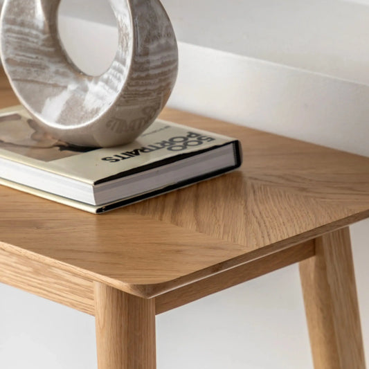 Sleek Chevron Topped Oak Console Table | Farthing 1