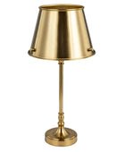 A classic table lamp with a brushed brass/gold shade, stem, and base, shown against a solid white background.