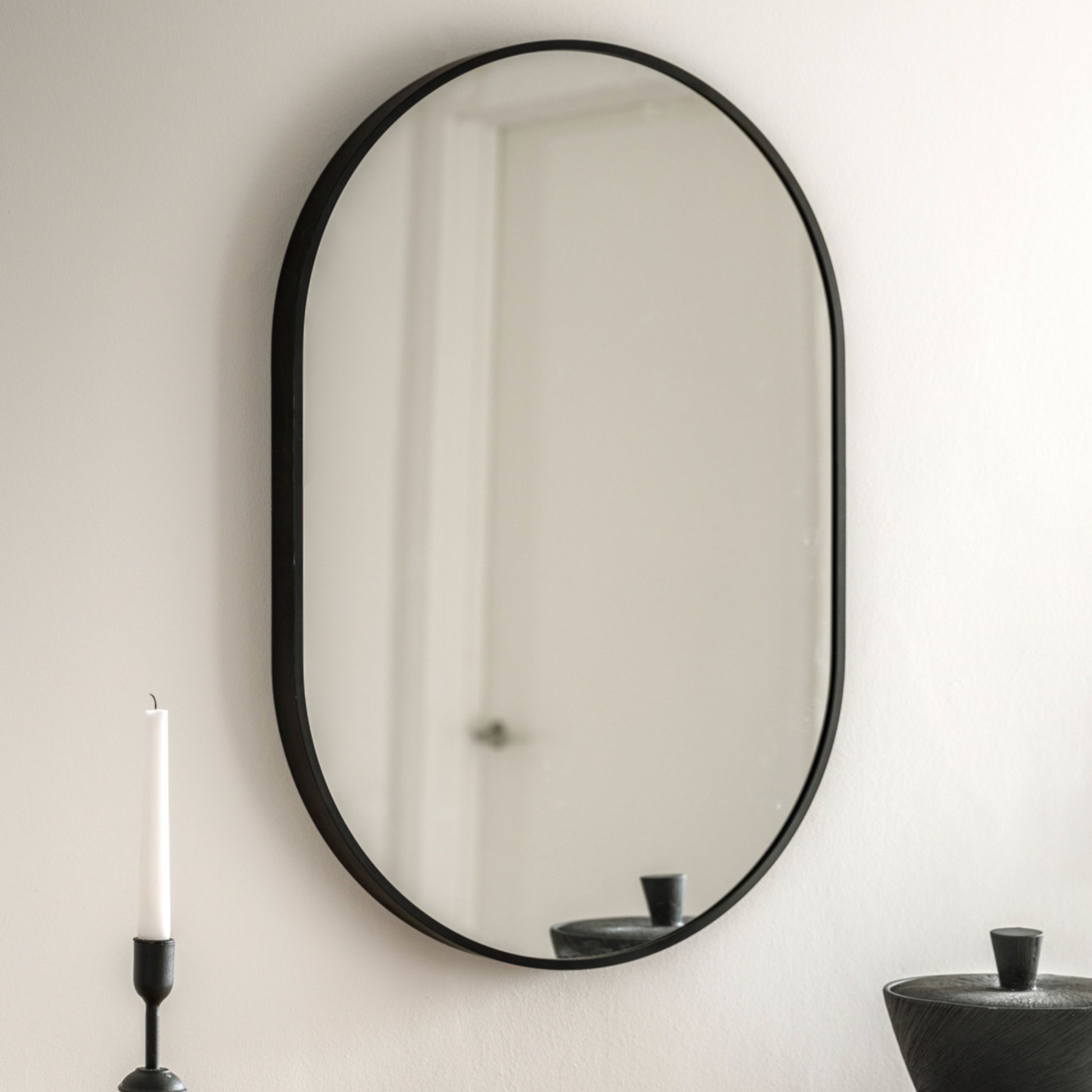 Slim Black Frame Oval Wall Mirror