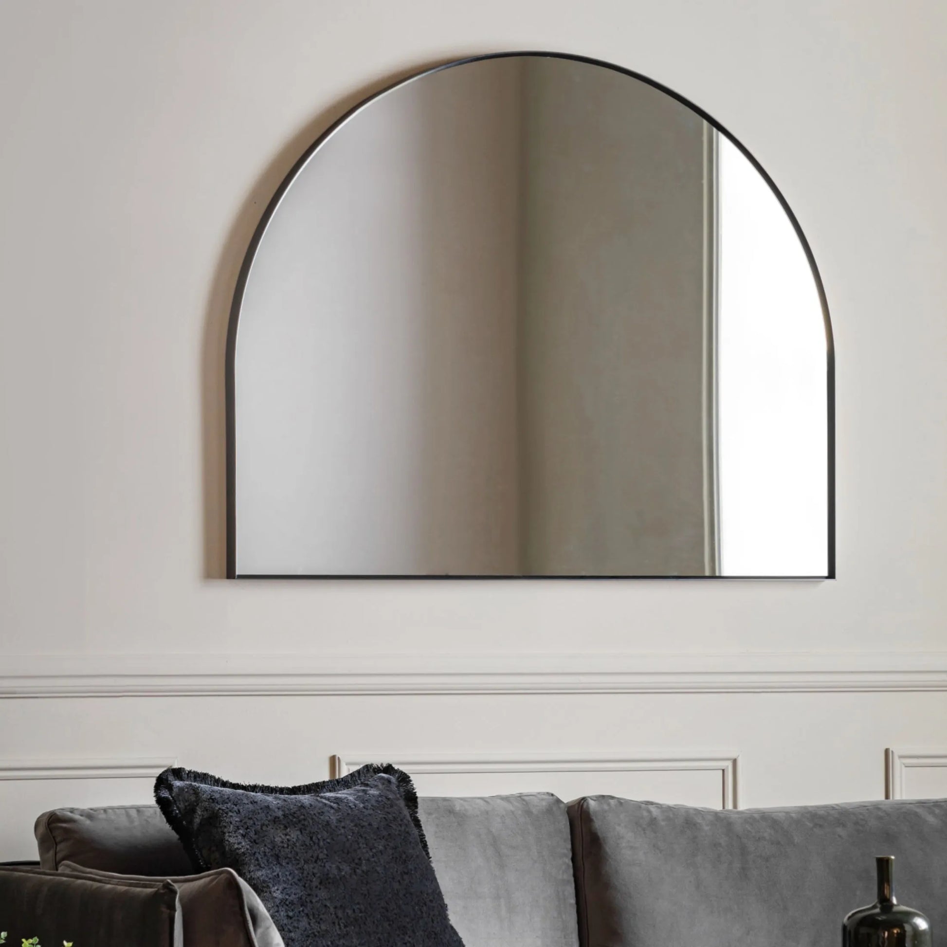 Slim Black Frame Overmantel Curved Top Mirror 6